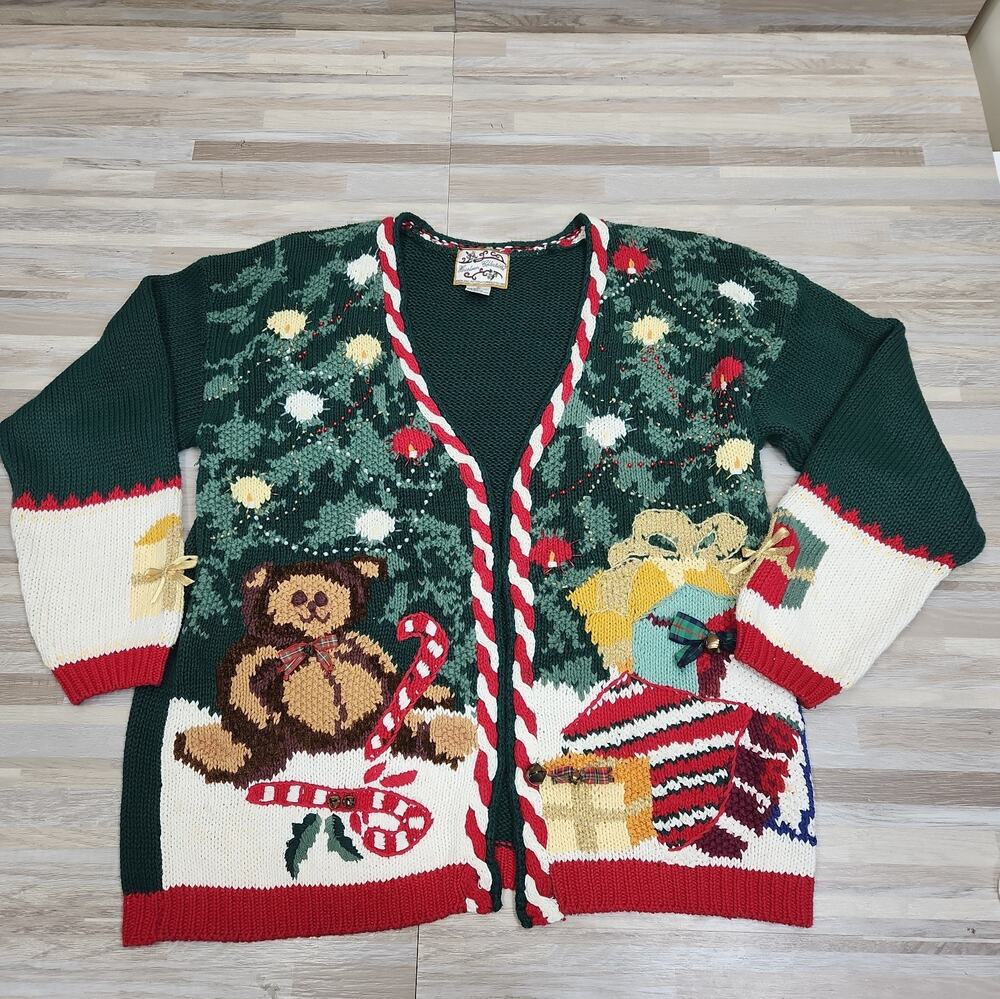 Vintage Heirloom Collection Womens Christmas Holiday Cardigan Sweater Size L.